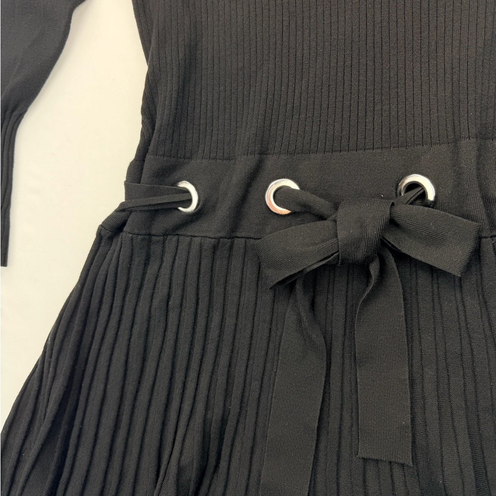 2000s Venus Drop Waist Micro Pleat Turtle Neck Grommets Tie Sweater Dress XL - Picture 6 of 16